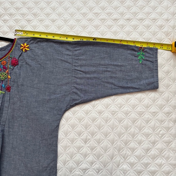 Abrazo Style Multicolor Flower Embroidered Chambray 3/4 Sleeve Blouse Size 1X - Picture 9 of 12